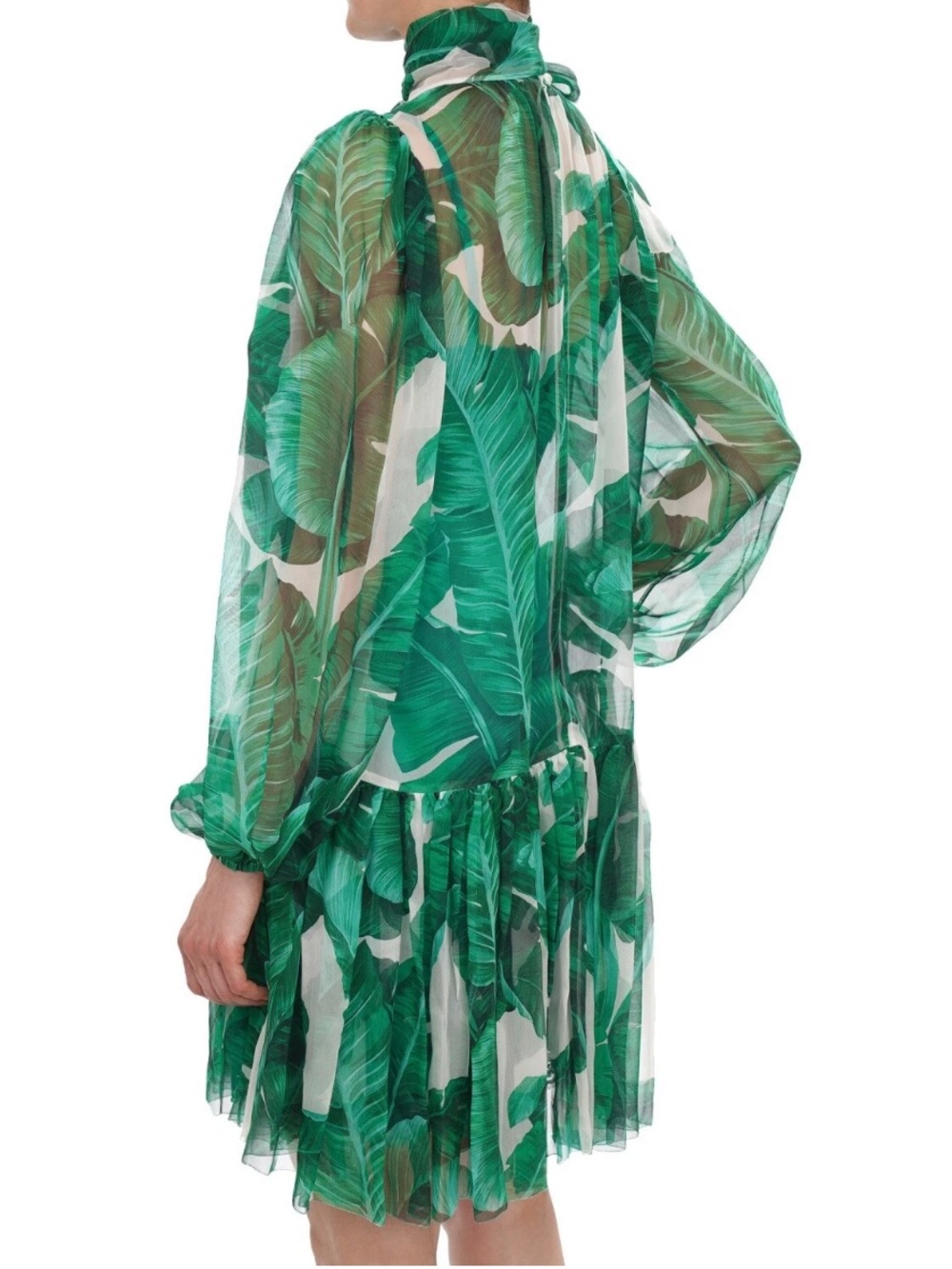 DOLCE & GABBANA Banana Leaf Silk Ribbon Dress White Green IT / 36 US XS - Picture 16 of 16